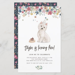 Papier Watercolor Westie Chien Invitation d'anniversaire