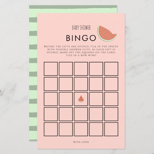 Papier Watermelon Anniversaire Fête Jeu de Bingo (Devant / Derrière)
