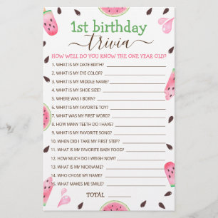 Papier Watermelon One In A Melon 1er Anniversaire Trivia 