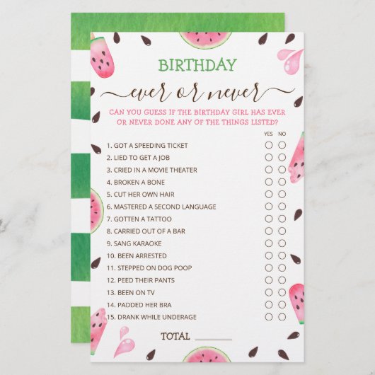 Papier Watermelon One In A Melon Anniversaire Jamais ou j (Devant / Derrière)