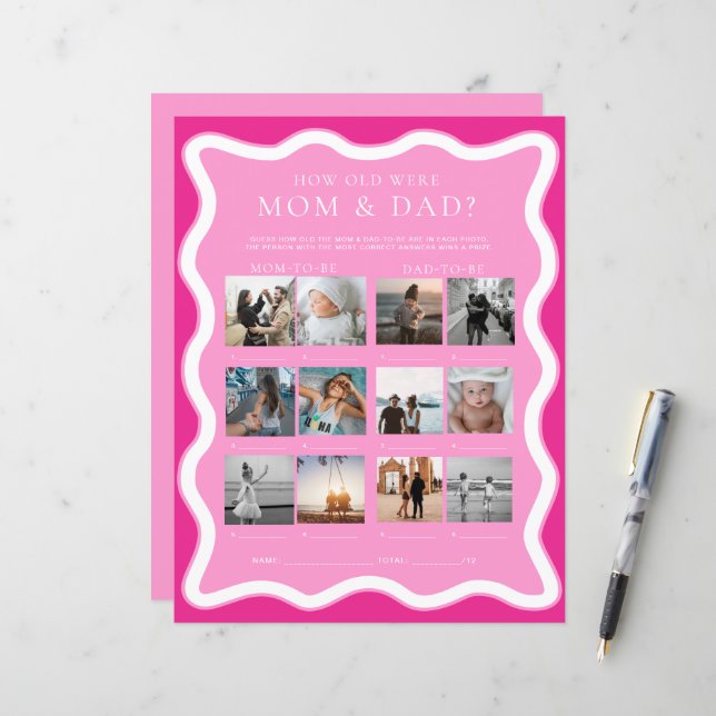 Papier Wave Pink Quel âge ont été maman et papa jeu de ph (Devant/Arrière en situation)