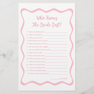 Papier Wavy Pink Fête des mariées Jeu Qui Connaît Le Meil