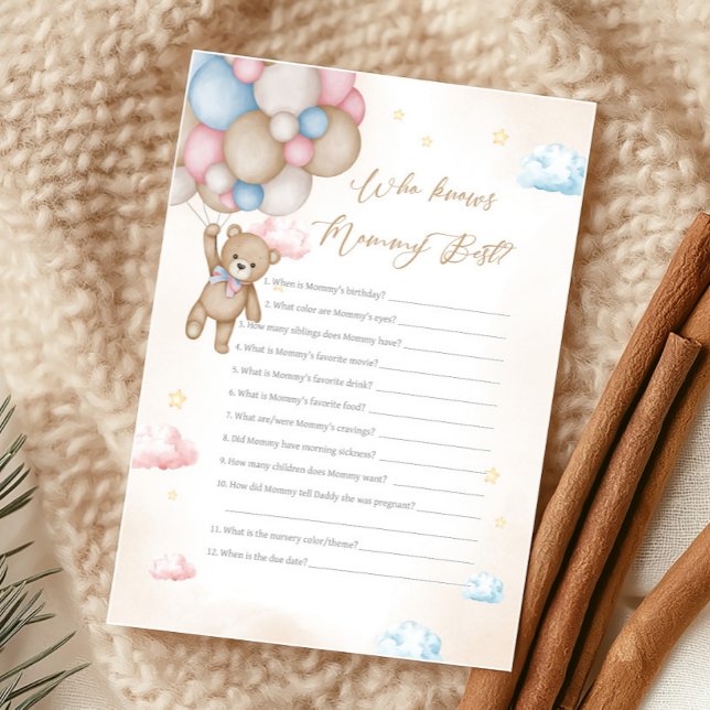 Papier We Can Bearly Wait Gender Reveal Who knows Game (Bear Gender Reveal Game)