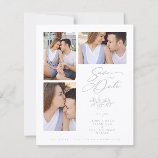 Papier Wedding Grey 3 Photos Collage Budget Branches (Devant)