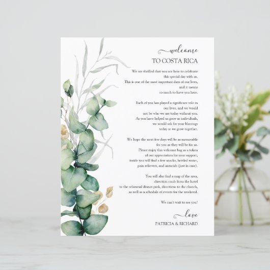 Papier Week-end Mariage Itinéraire Verdure EucalyptuS (Debout devant)