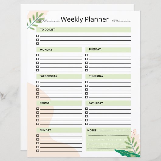 Papier Weekly Planner Template (Devant / Derrière)