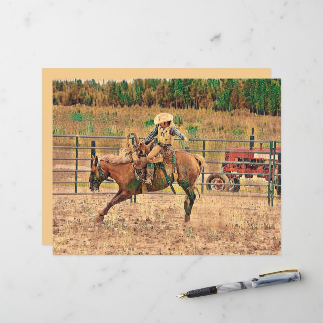 Papier Western Cowboy Country Horse Équitation (Devant/Arrière en situation)