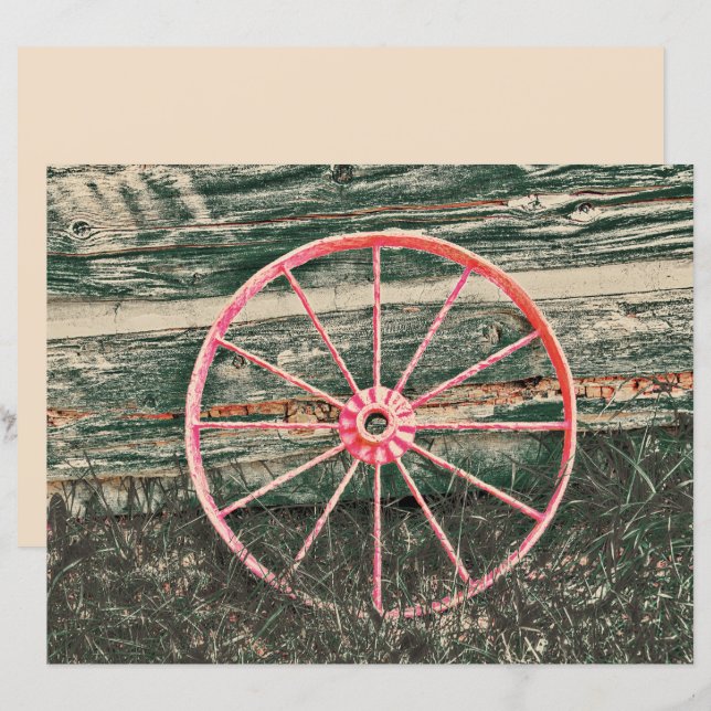Papier Western Wagon Wheel Rustic Red Country Vintage (Devant / Derrière)