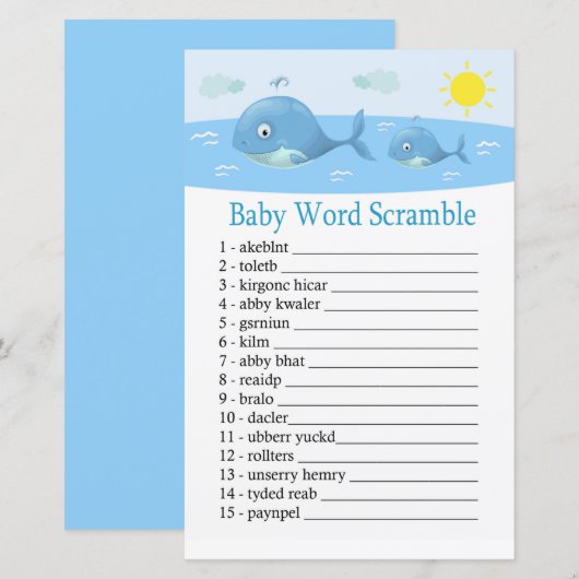 Papier Whale Baby jeu de mots scramble (Devant / Derrière)