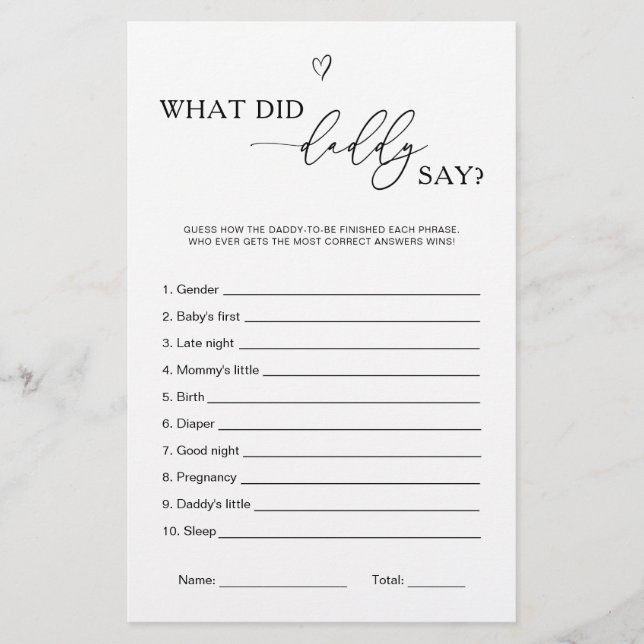 Papier What Did Daddy Say Game (Devant)