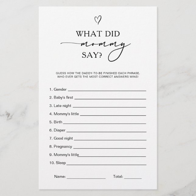 Papier What Did Mommy Say Game (Devant)