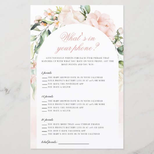 Papier What’s In Your Phone Blush Girl Baby shower Jeu (Devant)