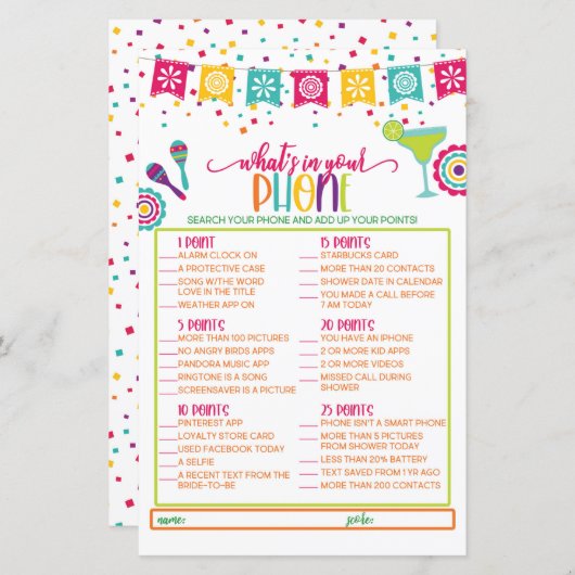 Papier What's in Your Phone Game - Fiesta WH (Devant / Derrière)