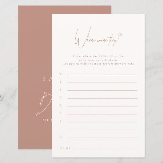Papier Where Were They Blush Pink Bridal Shower Game (Devant / Derrière)