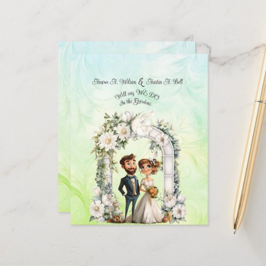 Papier Whimsical Bride Mariage Arch Blue Green (Devant/Arrière en situation)