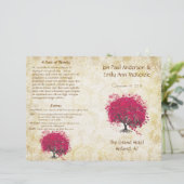 Papier Whimsical Fuchsia Heart Leaf Tree Wedding Programm (Debout devant)