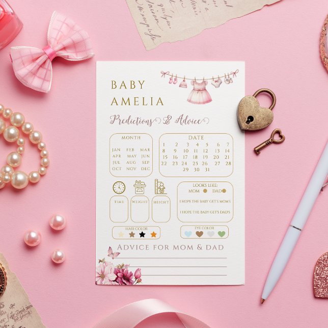 Papier Whimsical Pink Classic Baby Predictions Conseils (Créateur téléchargé)