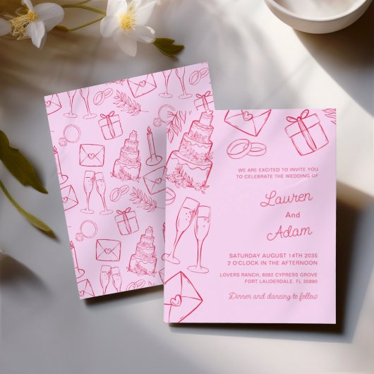 Papier Whimsical Pink & Red Hand Drawn BUDGET Wedding
