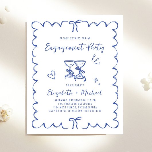 Papier Whimsical Wavy Frame Engagement Party Invitation