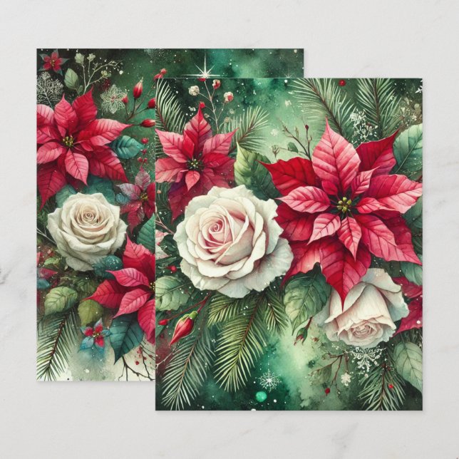 Papier Whimsical Winter Poinsettia À feuillage persistant (Devant / Derrière)