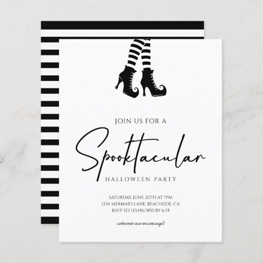 Papier Whimsy Halloween Party Black and White Invitation (Devant / Derrière)