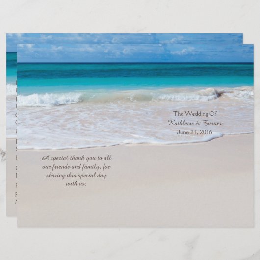 Papier White Beach Wedding Program (Devant / Derrière)