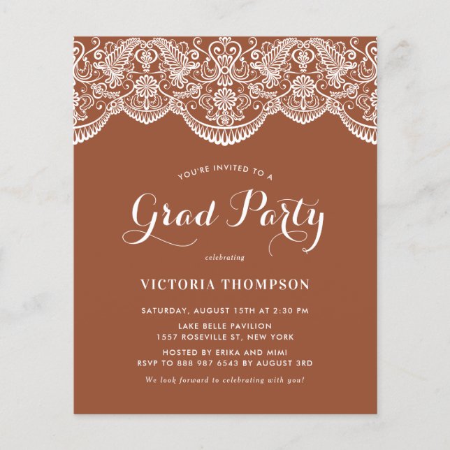 Papier White Brocade Lace Terracotta Invitation (Devant)