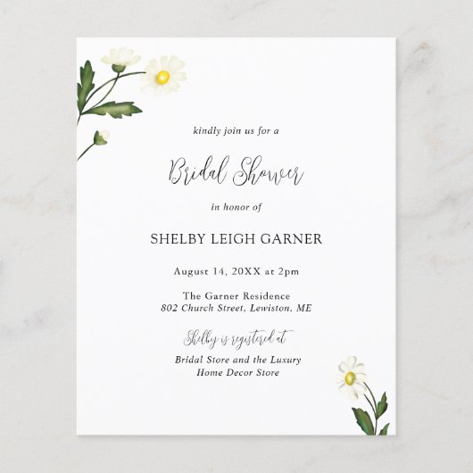 Papier White Daisy Floral Budget Bridal Douche Invitation (Devant)