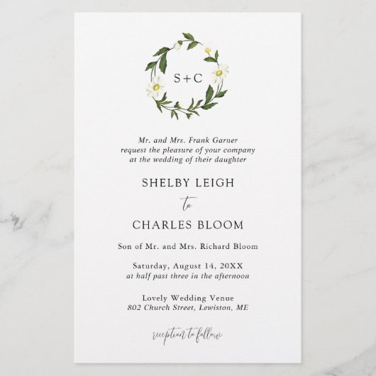 Papier White Daisy Floral Rustic Budget Mariage Invitatio (Devant)
