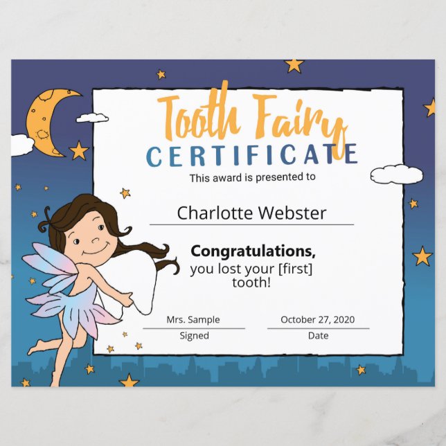 Papier White Fairy Clip Art First Looth Certificat (Devant)