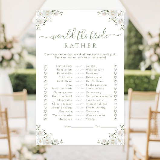 Papier White Flower Would she rather Bridal Shower Game