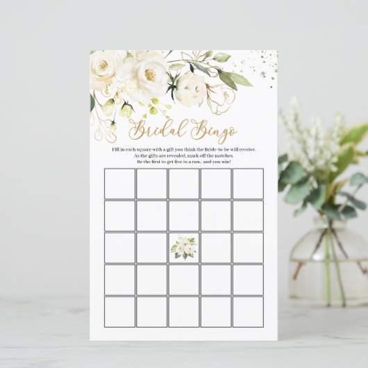 Papier White Roses Foliage Bridal Bingo Game (Debout devant)