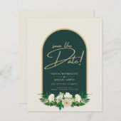 Papier White Roses Forêt Vert Mariage d'hiver Sauver Date (Devant / Derrière)