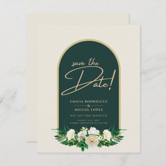 Papier White Roses Forêt Vert Mariage d'hiver Sauver Date (Devant / Derrière)