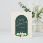 Papier White Roses Forêt Vert Mariage d'hiver Sauver Date (Debout devant)