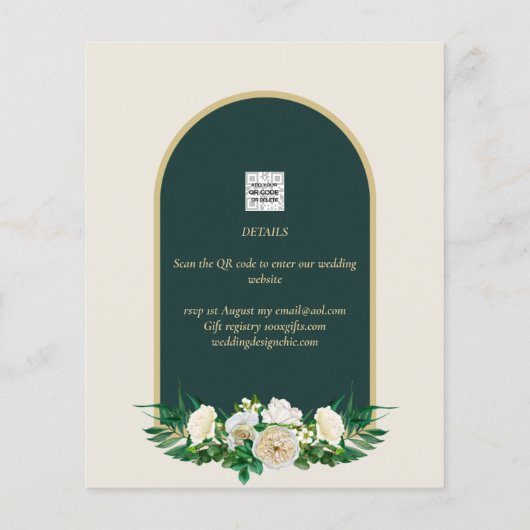 Papier White Roses Forêt Vert Mariage d'hiver Sauver Date (Dos)