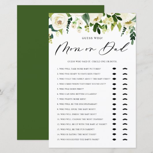 Papier White Winter Flowers Devinez Qui Maman ou Papa Jeu (Devant / Derrière)