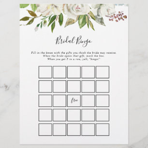 Papier White Winter Peony Floral Bride Jeu de Bingo