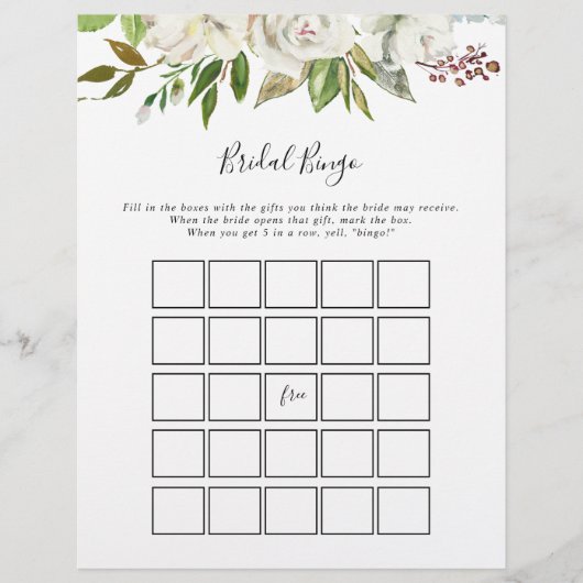 Papier White Winter Peony Floral Bride Jeu de Bingo (Devant)