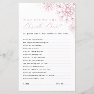 Papier Who Knows the Bride Best Pink Snow in Love Game