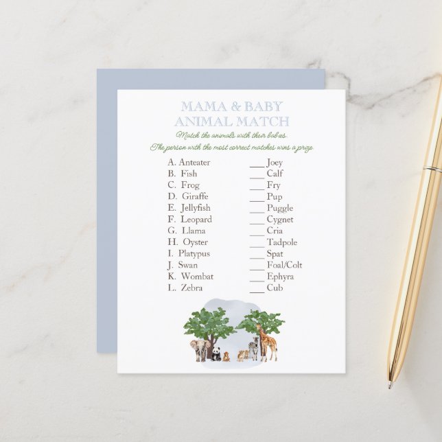 Papier Wild One Animal Safari Animal Match Jeu (Devant/Arrière en situation)