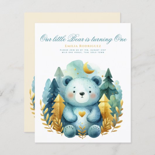 Papier Wild One Bear 1er anniversaire (ou EDIT AGE) Or Tu (Devant / Derrière)