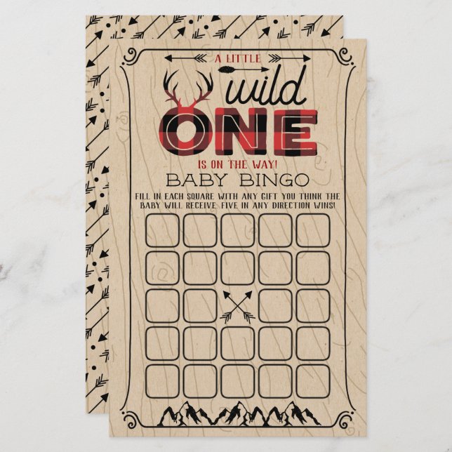 Papier Wild One Boys Rustic Plaid Lumberjack Baby Bingo (Devant / Derrière)