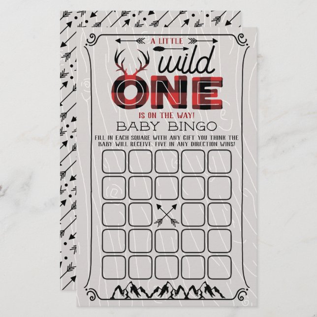 Papier Wild One Boys Rustic Plaid Lumberjack Baby Bingo (Devant / Derrière)