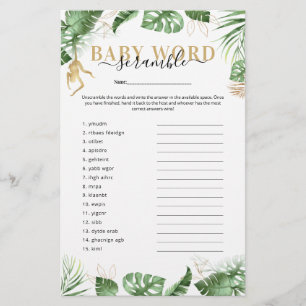 Papier Wild One Jungle 'Word Scramble' Jeu Baby shower