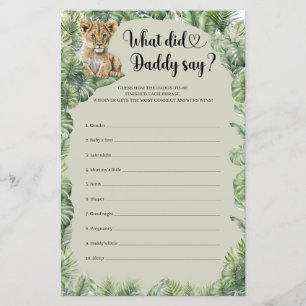 Papier Wild One Safari Animaux Qu'a dit papa jeu