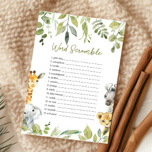 Papier Wild One Safari Baby shower Word Scramble Jeu