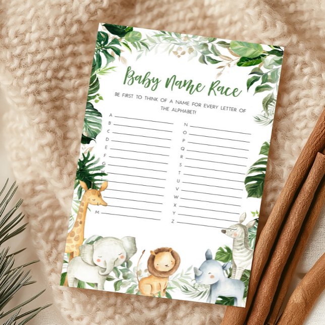 Papier Wild One Safari Douche de Bébé Jeu de Course de No (Greenery Jungle Baby Shower  Baby Name Race Game)
