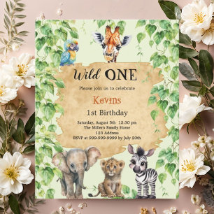 Papier Wild one safari jungle 1er invitation Anniversaire