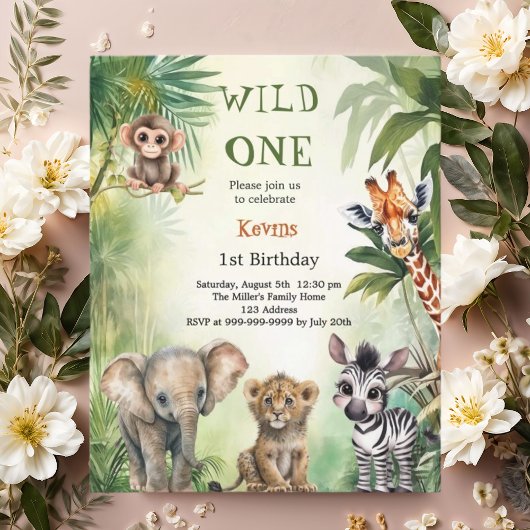 Papier Wild one safari jungle 1er invitation Anniversaire